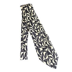 #6706 Black and White Squiggly Line Mens Necktie. Tie